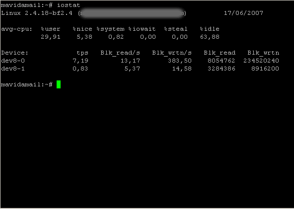 iostat - Report Central Processing Unit (CPU) statistics and input/output statistics for devices and partitions.