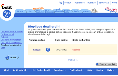 BOL - Lo stato del tuo ordine è: Spedito