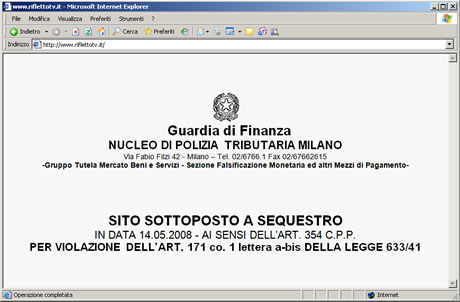 RiflettoTv - sito sottoposto a sequestro