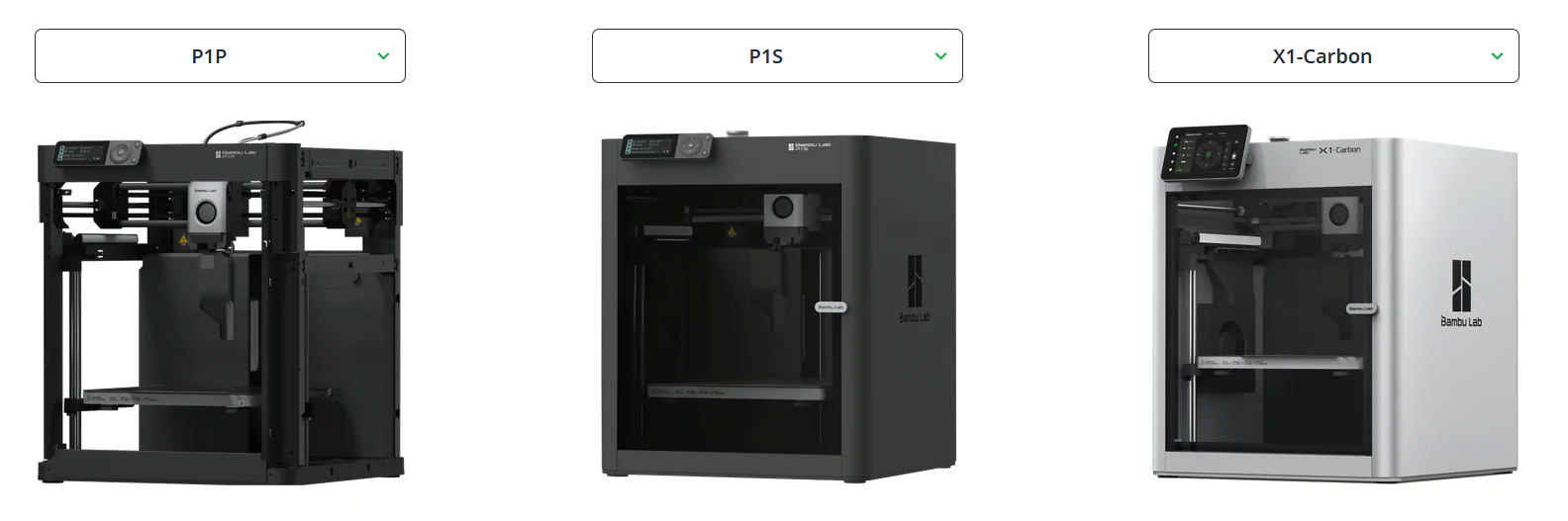 Bambu Lab confronto e differenze P1P P1S X1-Carbon
