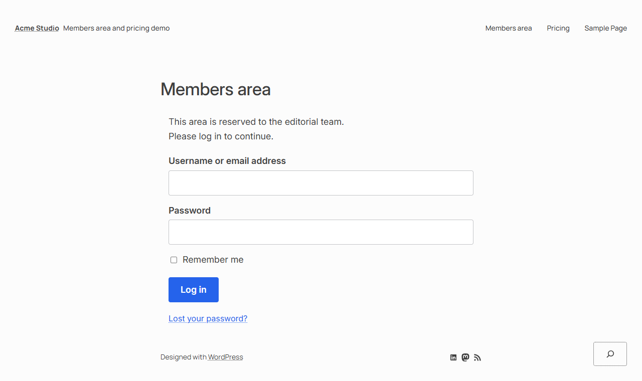 Area riservata WordPress: il form di login mostrato dentro il tema al posto della pagina protetta