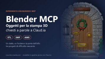 Copertina dell'articolo su Blender MCP: la porta dell'elfo di Natale modellata da Claud.ia per la stampa 3D, con i formati STL, 3MF e AMS