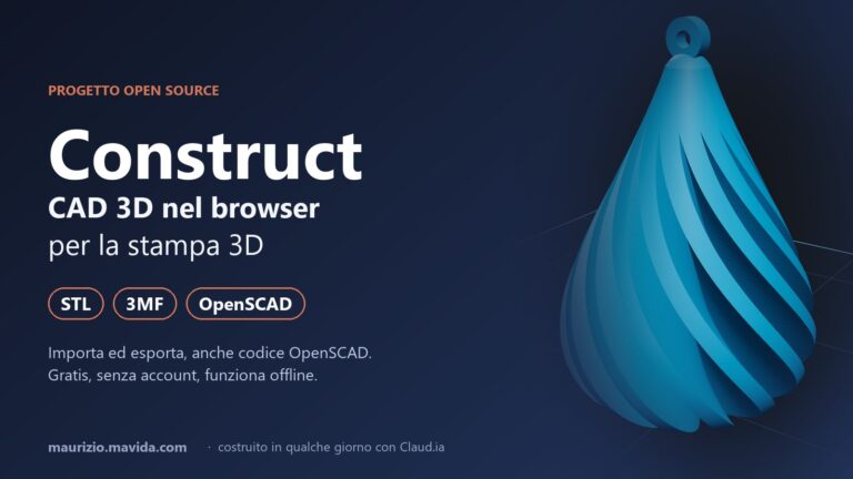 Construct, il CAD online per la stampa 3D 1 Construct, CAD 3D online per la stampa 3D: pendente a spirale importato da un file OpenSCAD, con i formati STL, 3MF e OpenSCAD