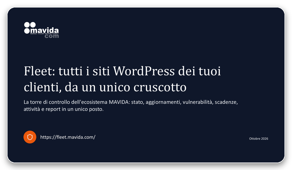 Copertina della presentazione di Fleet in PDF, dedicata alla manutenzione siti WordPress