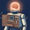 Illustrazione di un robot con un cervello luminoso in una cupola di vetro e il torace aperto come un armadio pieno di attrezzi, metafora del modello AI dentro il suo harness