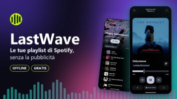 LastWave, un'alternativa a Spotify: copertina con l'app su due telefoni e un equalizzatore colorato