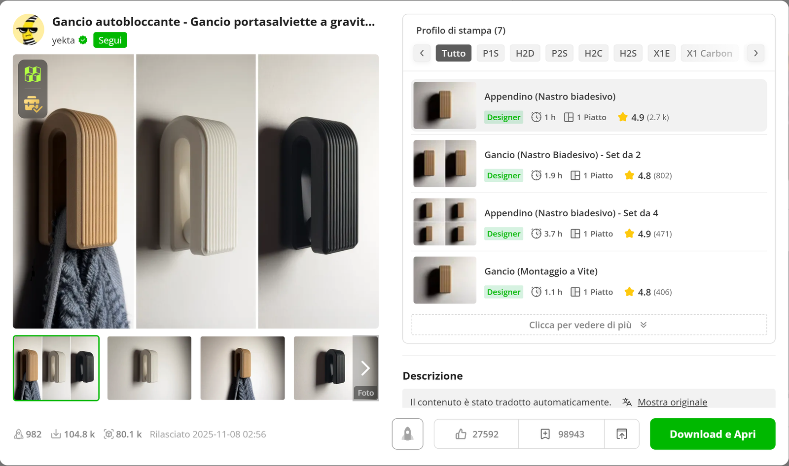 Printables: come scaricare modelli 3D gratis (e le alternative) 4 Scheda di un modello MakerWorld in Bambu Studio con i profili di stampa 3MF per stampante e il pulsante Download e Apri