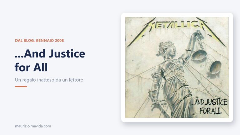 ...And Justice for All: il regalo di un anonimo lettore 6 ...And Justice for All dei Metallica: la copertina dell'album accanto al titolo dell'articolo